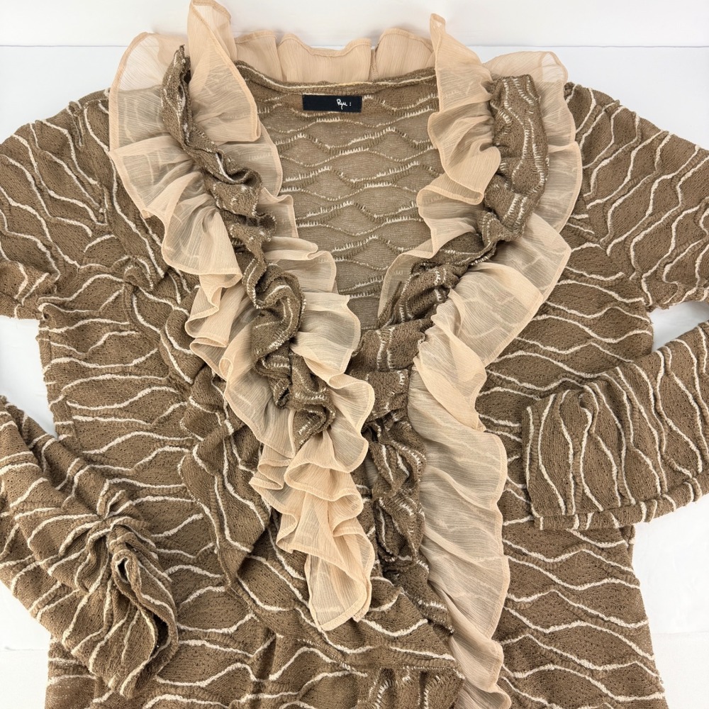 Ryu Anthropologie M/L Crocheted Lace Boho Women's Brown Textured Ruffle Cardigan